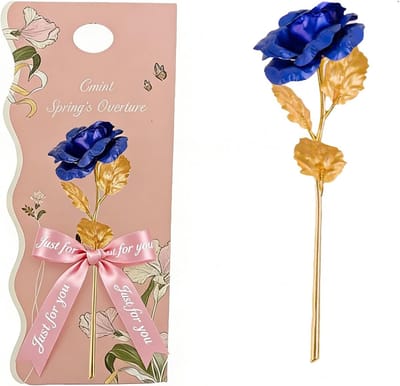 Galaxy Roos - Eeuwig Cadeau - Romantisch Gebaar - 24K Goudkleurig - 23cm Hoog - Blauw
