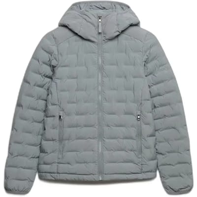 Superdry Hooded Heat Weld Gewatteerde Jas Slanke Pasvorm Light Grey Grootte: 44