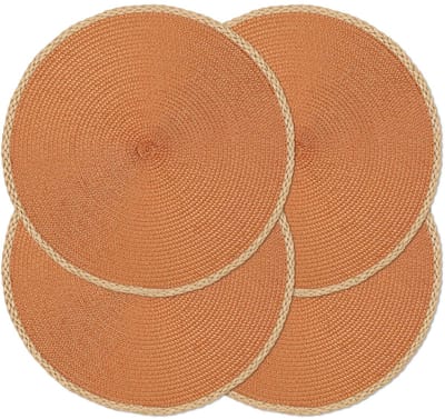 carmdering - Plaatsmat - Placemat - Tafelmat - Set van 4, rond, 38 cm, gevlochten rand - Hittebestendig, antislip, makkelijk schoon te maken - Oranje, perfect voor dagelijks gebruik en feestdagen