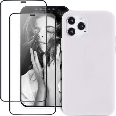 Backcover Hoesje Geschikt Voor: 12 Mini Liquid Silicone rubberen + 2X volledige Tempered screenprotector - Wit