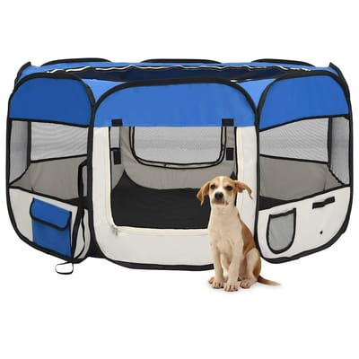 vidaXL - Hondenren - inklapbaar - met - draagtas - 125x125x61 - cm - blauw