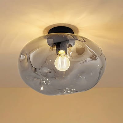 Lindby - plafondlamp - 1licht - Glas, ijzer - H: 25 cm - E27 - rookgrijs, zandzwart