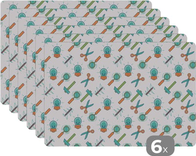 Placemat - Placemats kunststof - Schaar - Potlood - Patronen - 45x30 cm - 6 stuks - Hittebestendig - Anti-Slip - Onderlegger - Afneembaar