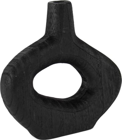 HomeBound by KY | Houten donut vaas zwart | 22x6x21,5cm | vaas zwart hout donut