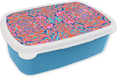 Broodtrommel Blauw - Lunchbox - Brooddoos - Patronen - Lavalamp - Abstract - 18x12x6 cm - Kinderen - Jongen