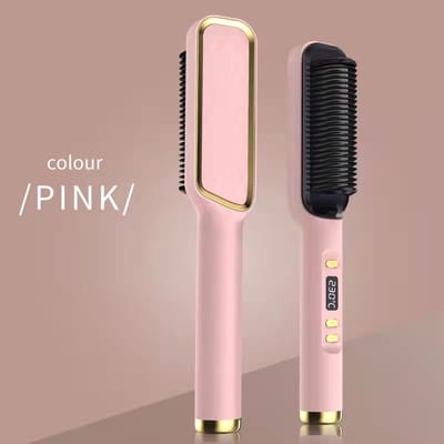 Stijltangborstel, stijltangkam voor dames, stijltangborstel, 4 snelheden, snelle verwarming en dubbele spanning, roze - LCD