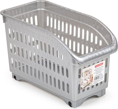 Plasticforte opberg Trolley Container - zilver - op wieltjes - L30 x B15 x H18 cm - kunststof - opslag box/bak - 8 liter