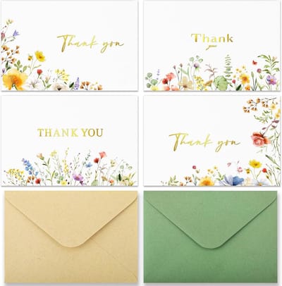 32 Luxe Bedankkaartjes met Enveloppen - Goudfolie, Blanco Kaarten voor Bruiloft, Zaken, Kraamfeest & Verjaardag