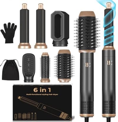 6 in 1 Föhnborstel - 1000W Haardroger en Stylingtool met 3 Temperatuurinstellingen voor Drogen, Krullen en Rechtmaken