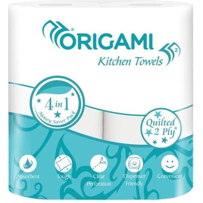 Rouleau de Papier Essuie-Tout Cuisine Origami 2 Plis - Paquet de 4 (60 Tirages Par Rouleau, 240 Feuilles) blue
