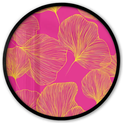 Poster in lijst Rond - Fotolijst 40x40 cm - Posters - Bladeren - Nerven - Grafisch - Roze - Ronde posterlijst zwart - Decoratie - Wanddecoratie woonkamer - Muurdecoratie slaapkamer