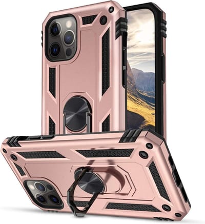 Hoesje geschikt voor iPhone 12 / iPhone 12 PRO Anti-shock Hoesje - Military Grade Armor Back Cover - Ring Kickstand - Rose goud - EPICMOBILE