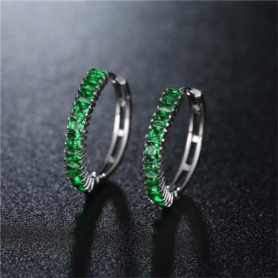 Luxe Aaa Zirkonia Hoepel Oorbellen Grote Cirkel Huggie Oorbellen Voor Vrouwen Blauw Rood Edelsteen Hoepels Pendientes Sieraden Oorringen gray