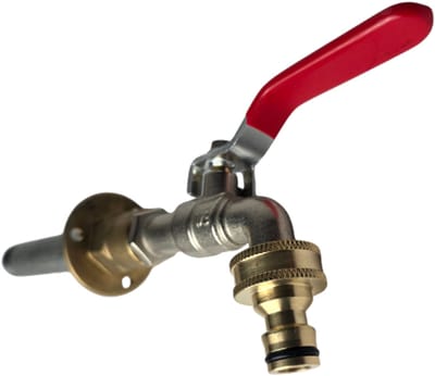 Enkelsteens Aftapkraan 1/2" met muurplaat en pijpnippel 120 mm gemonteerd met messing Gardena koppeling