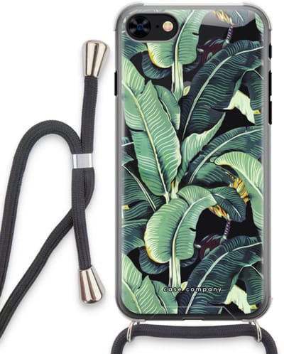 Case Company® - Hoesje met koord geschikt voor iPhone 8 hoesje met Koord - Bananenbladeren - Telefoonhoesje met Zwart Koord - Bescherming aan alle Kanten en Over de Schermrand