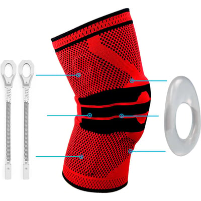 Kniebrace Kniekous Compressiekous met Zijstabilisatoren en Siliconen Patella Gelkussen XXXL rood