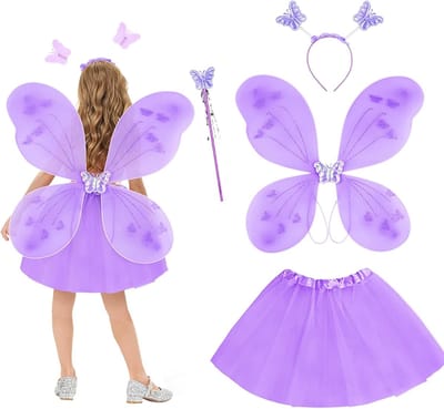 Betoverend Feestkostuum voor Meisjes met Tutu, Vleugels, Toverstok en Hoofdband voor Carnaval en Verkleedpartijen