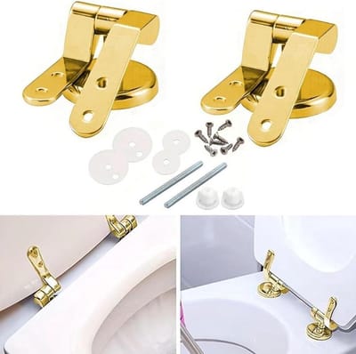 Toiletbril Scharnieren - Vervangende Bevestiging - Toilet Reparatie - Universele Pasvorm - Complete Kit - Goud