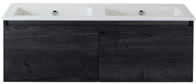 Frozen Badmeubelset 120 cm - Greeplijst in Kleur - Black Oak - Keramische Wastafel Wit Zonder Kraangat