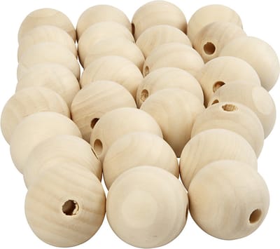 Houten kraal, d 25 mm, gatgrootte 4,5 mm, 100 stuk/ 1 doos