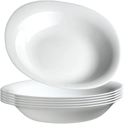 KADAX Soepbord soepkom van gehard glas vaatwasmachinebestendig pastabord witte slakom diepe borden voor soepen pasta salade (wit 23 cm/6 stuks )