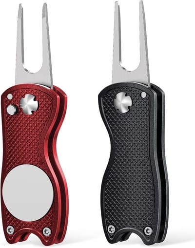Golf Divot Reparatie Tool - Groen Tool Vork - Golfbaan Onderhoud - Opvouwbaar Ontwerp Magnetisch - 2-6 Stuks - Rood Zwart