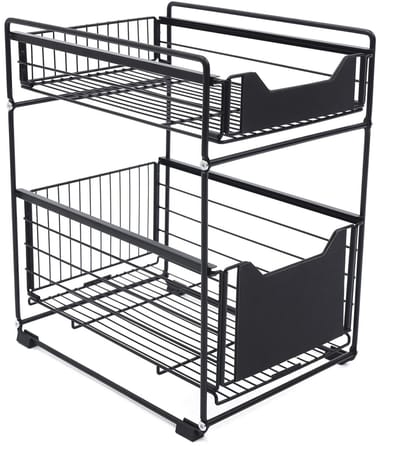 Archi keukenkast organizer - Organizers - Uitschuifbaar - Gootsteenrek - Antislip – Zwart – 37.4 × 28.2 × 44 cm