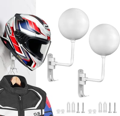 Aurixi® Helmhouder - Helm Houder - Helm Kapstok – 2 Pack - Helm Standaard - Motorhelm Steun – Wandsteun Ophangsysteem – Draaibare Houder - Wit - ‎36cm x 13cm x 13cm