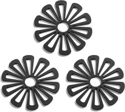 3-Pack Siliconen Onderzetters voor Hete Pannen - Antislip Hittebestendig voor Aanrecht - Tafel en Potten - zwart