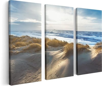 Artaza Canvas Schilderij Drieluik Duinen En Zee - 120x80 cm - Wanddecoratie Woonkamer - Schilderijen - Muurdecoratie