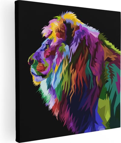 Artaza Canvas Schilderij Leeuw - 90x90 cm - Wanddecoratie Abstract - Muurdecoratie Pop Art - Schilderijen Op Canvas