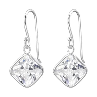 Aramat Jewels | Oorhangers | Zilveren Ruitvormige Zirkonia Oorhangers | | | |9mm | Zilver | Kinderen, Volwassenen | Verkleurd niet