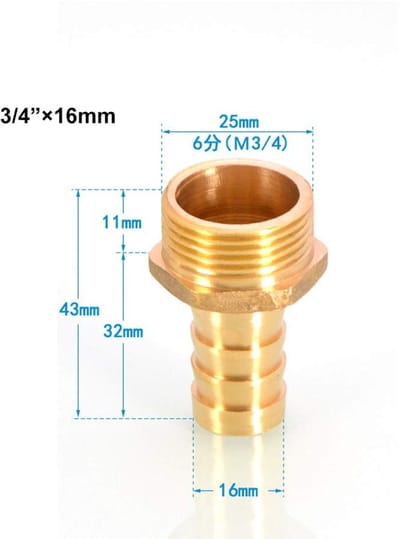 Dailygoods- Slangkoppeling Messing - Mannelijke BSP Draad - Slangpilaar 12 mm - Koppelstuk voor Water/Gas - Adapter voor Diverse Maten - Massief Messing - Fitting