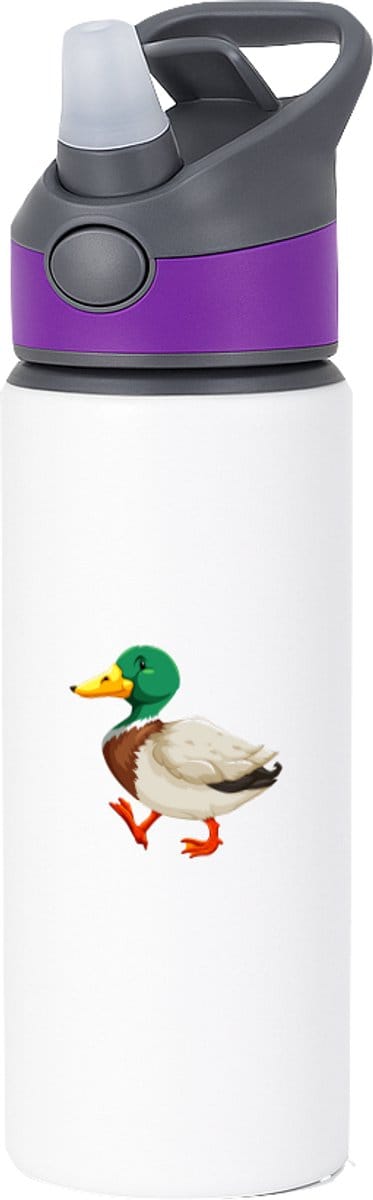 Hacebo® - Eenden waterfles met rietje paars - Eend - Dieren liefhebbers - Vogels - dieren - kinderboerderij - water fles - 650ML