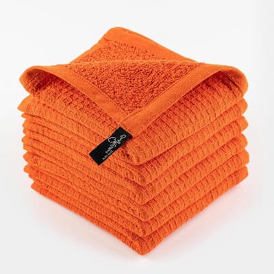 Vaatdoeken Katoen - Keukendoeken Afwas - Keuken Schoonmaken - Dubbelzijdig Wafel Terry - 30.5 x 30.5 cm - Oranje