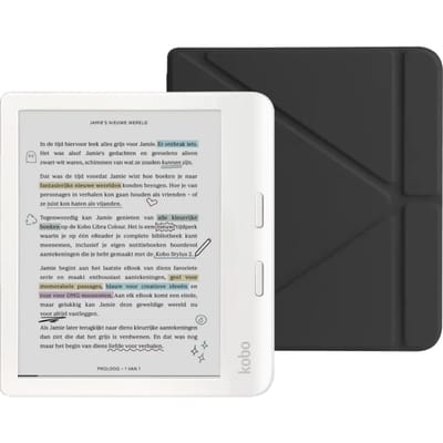 Kobo Libra Colour Wit + BlueBuilt Book Case Zwart