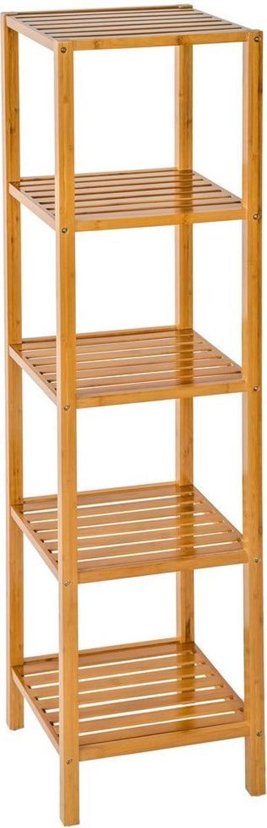 tectake® Staand badkamerrek - Huishoudelijk Rek, Badkamerplank van Hout - Diverse Modellen - (5 Planken | 33 x 33 x 141 cm | Nr. 401646)