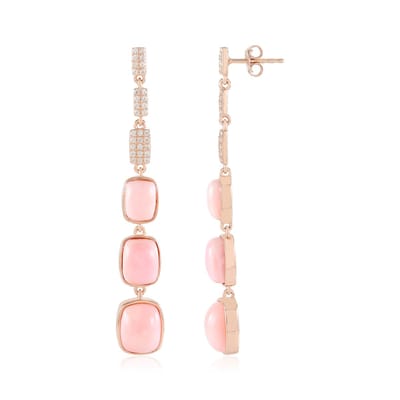 Cavill - Lange Oorbellen 925 Sterling Zilver Rosé Verguld - 10,855 Ct Roze Peruaanse Opaal - Antiek Cabochon - Elegant 60 mm