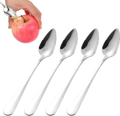 4 Stuks Grapefruit Lepels - Lepels - RVS Lepels met tanden en gekartelde rand - Voor Fruit Desserts - Kiwi - Appels - Grapefruits (Zilver)
