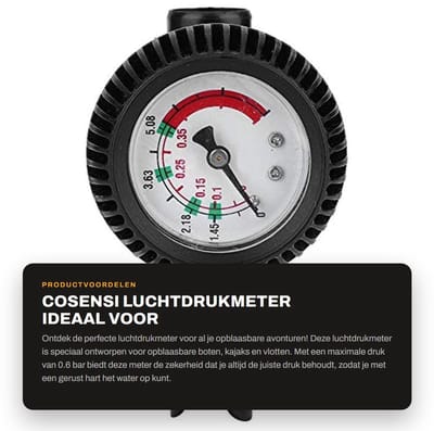 Dailygoods- Luchtdrukmeter tot 0.6 bar - Drukmeter - Manometer - Duurzaam PVC - Slijtvast - Geschikt voor opblaasbare boten/kayaks