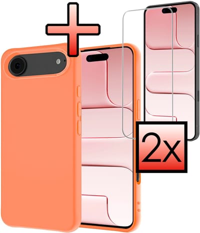 Hoesje - Met 2x Screenprotector - Geschikt voor Apple iPhone Air - Sterk & Shockproof - Back Cover - Siliconen Case - Telefoon Hoes - Perzik