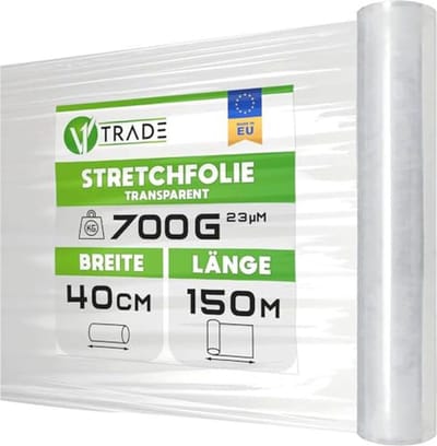 Transparante Rekfolie voor Verpakking – Rol 150 m x 40 cm – 23 Micron Verhuisfolie – Stretch Film voor Paletverpakking