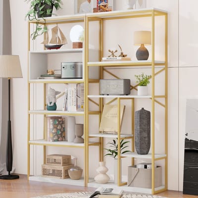 MODENUIT Boekenkast - Open Vakken Met X-Versteviging - Voor Woonkamer Of Werkkamer - Metaal MDF - 160x29,5x180 cm