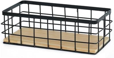 Sundries Opbergframe van Ijzer met Houten Plank, Cosmetica Opbergmand en Badkamer Wandplank - Zwart, Perfect voor Organisatie en Decoratie