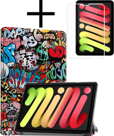 Hoes - Geschikt voor Apple iPad Mini 7 (2024) - 8.3 inch - 7e Generatie - Met Screenprotector - Trifold Bookcase - Hard Cover - Hardcover Book Case - Tablet Hoesje - Graffity
