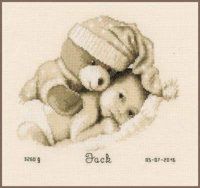 Vervaco - Telpakket kit - Geboorte - Sepia - Berenknuffel - PN-0155574 - Borduren - Borduurpakket - Borduurpakket geboorte - Borduurpakket volwassenen