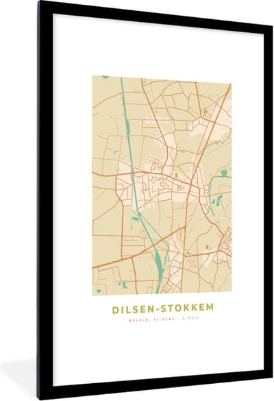 Fotolijst incl. Poster - Plattegrond - België - Kaart - Stadskaart - Dilsen-Stokkem - 80x120 cm - Posterlijst