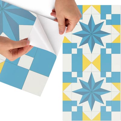 Tulup Meubelfolie - Blauwe sterren Wrapfolie Keuken - 75x150 cm - Blauw Meubelfolie - Decoratiefolie Zelfklevend - Geometrische Meubelfolie - Meubelfolie Zelfklevend - Badkamer decoratie - Geometrie