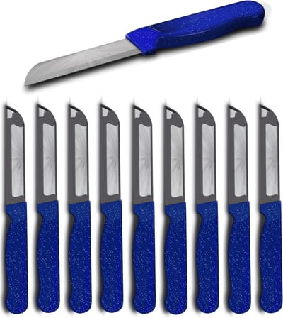 Solingen Schilmesje Robuust Handvat – RVS Glad – 18,5 cm met Blade Cover – Blauw Glitter – 10 stuks