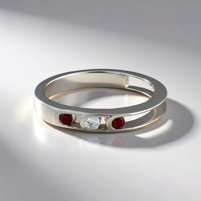 Cavill - Zilveren ring 925 sterling platina verguld - 2 rode spinel 0,167 ct & zirkoon 0,125 ct - modern elegant design - Maat 21